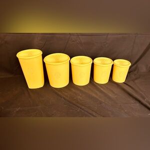 Set of 5 Yellow VintageTupperware Servalier Storage Containers - yellow